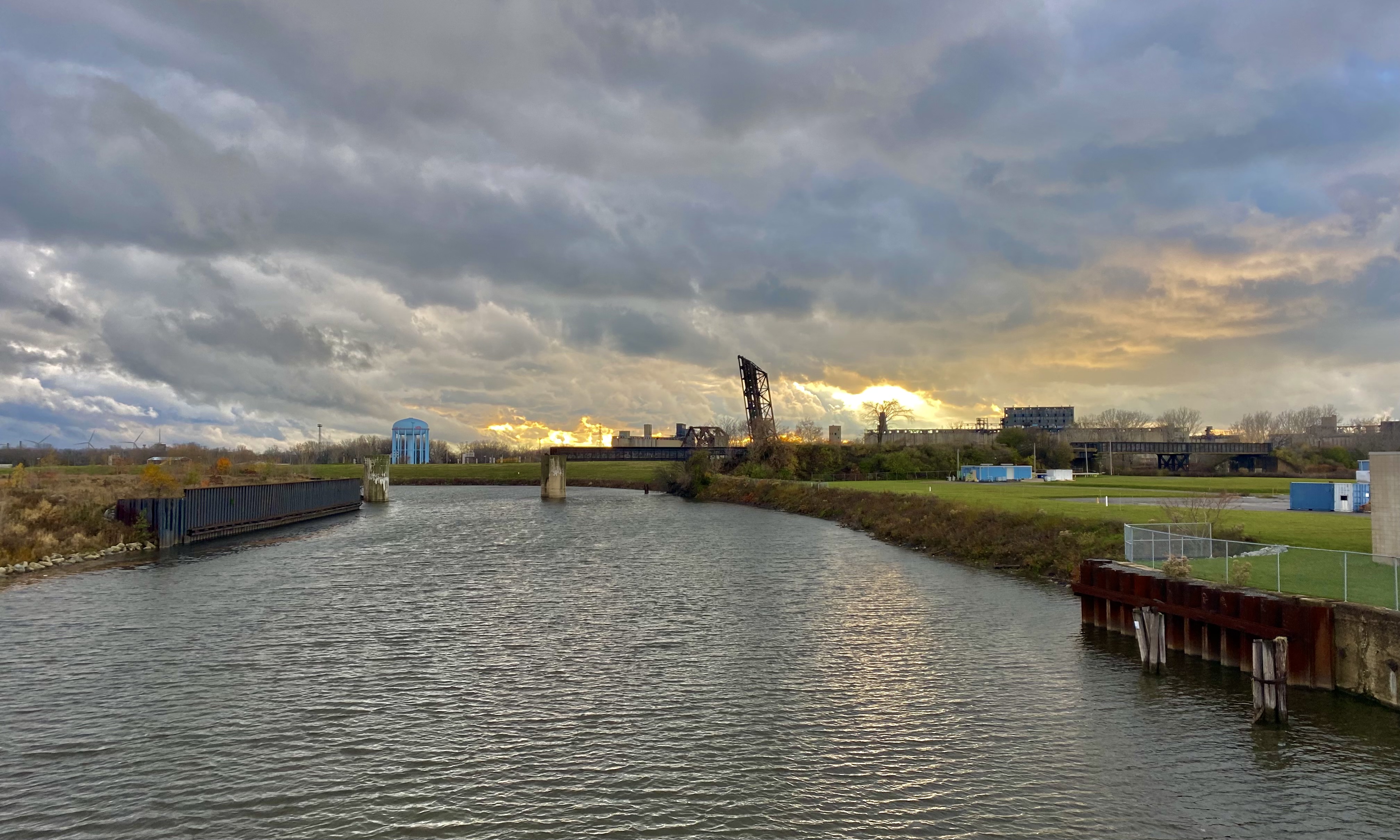 November 13, 2021: Buffalo River downriver view from South Park Avenue bridge, South Buffalo