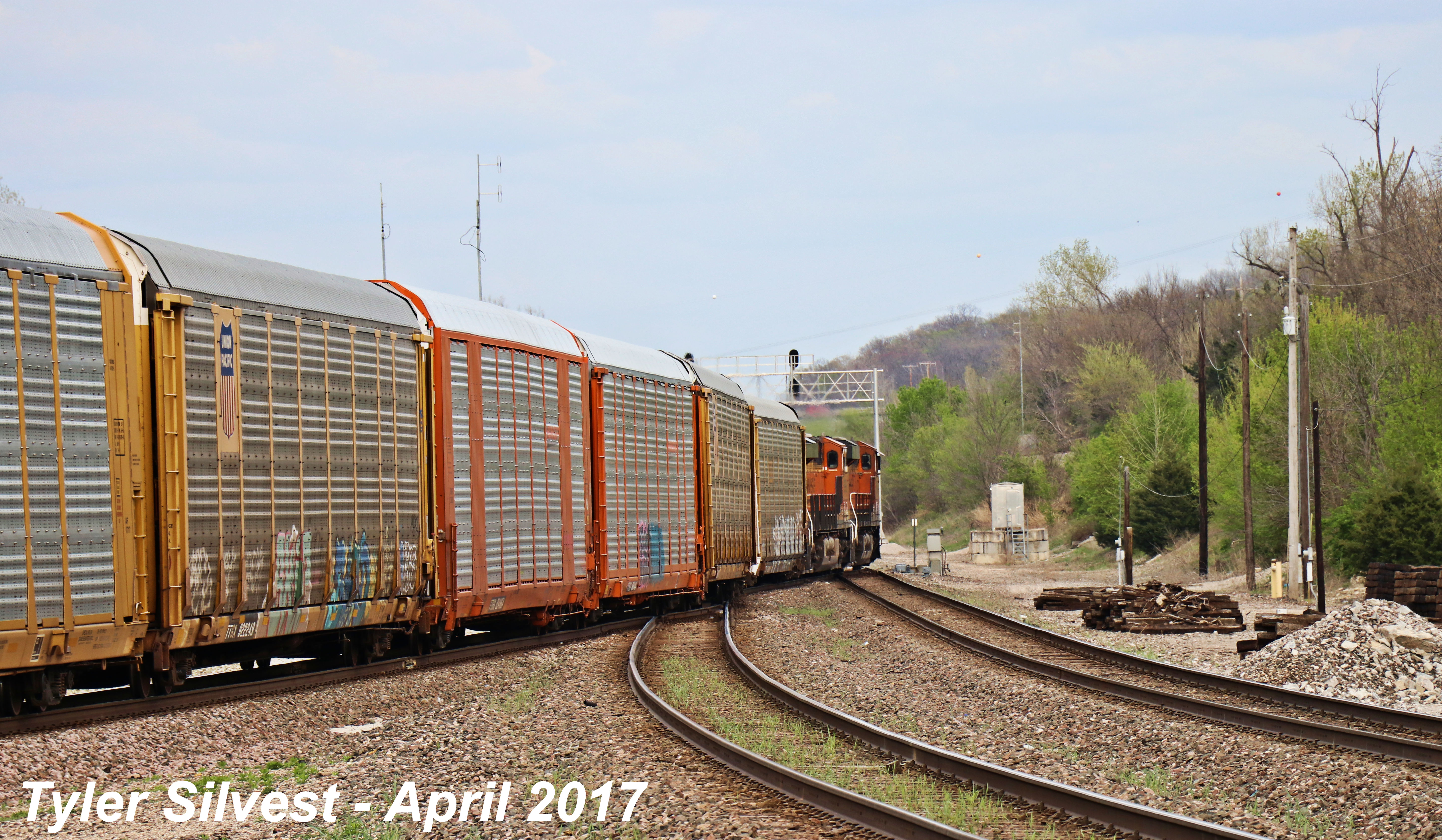 2/2 BNSF 7849 Leads EB Autorack Shawnee, KS 4-12-17