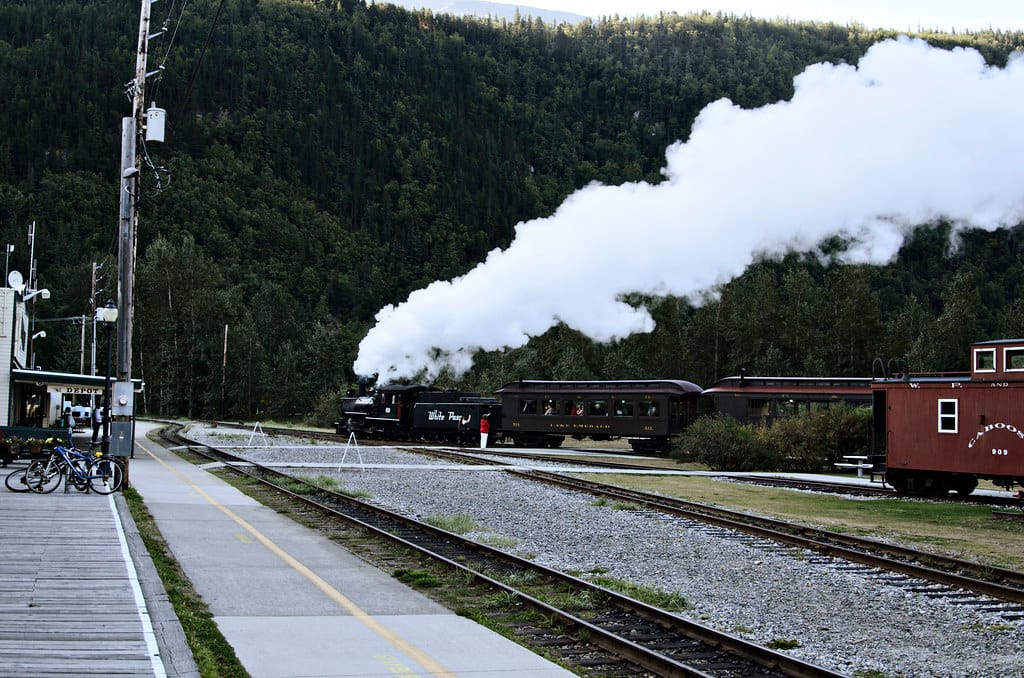 _BRK0818A White pass train leaving the station at Skagway
