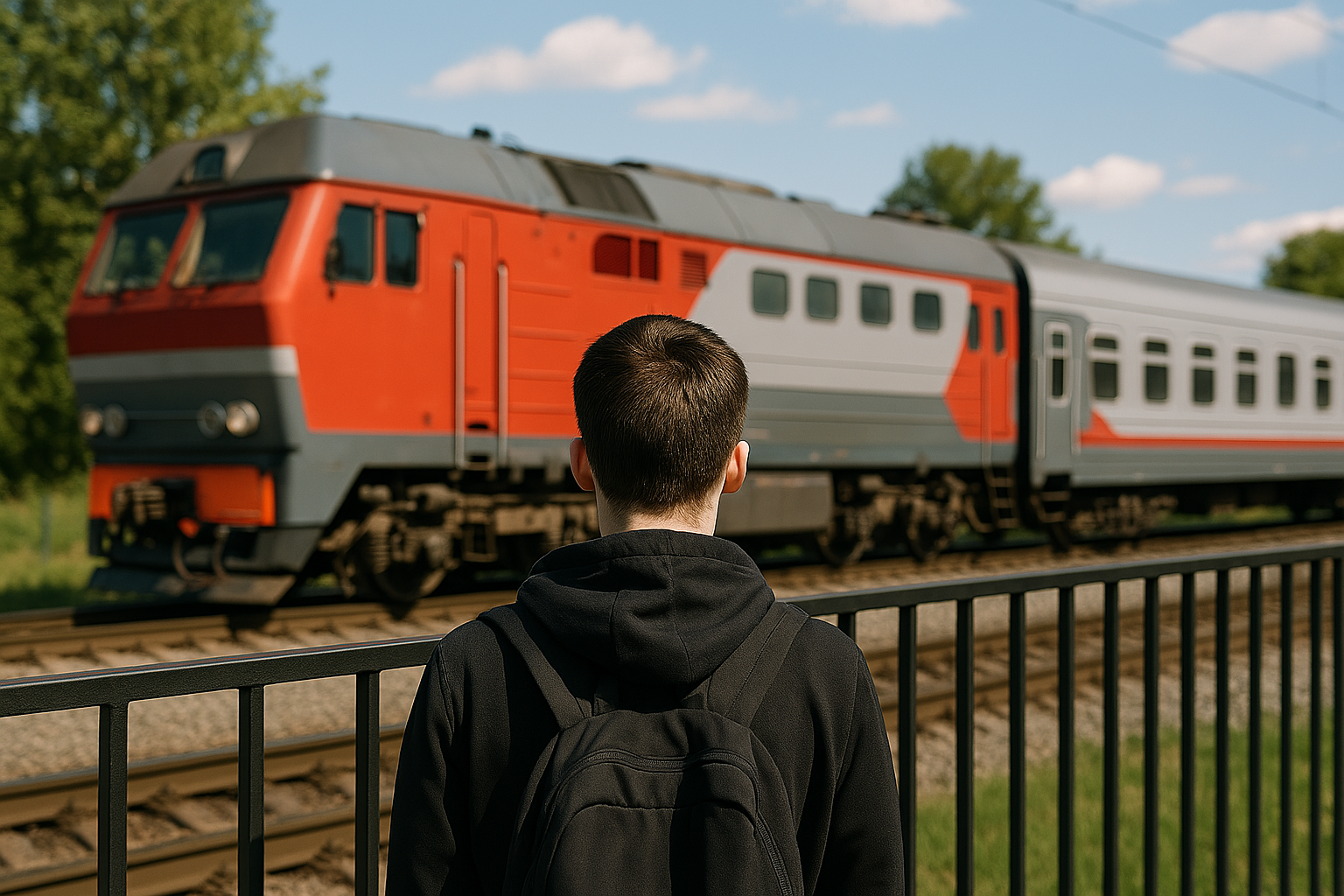 Person observing trains attentively