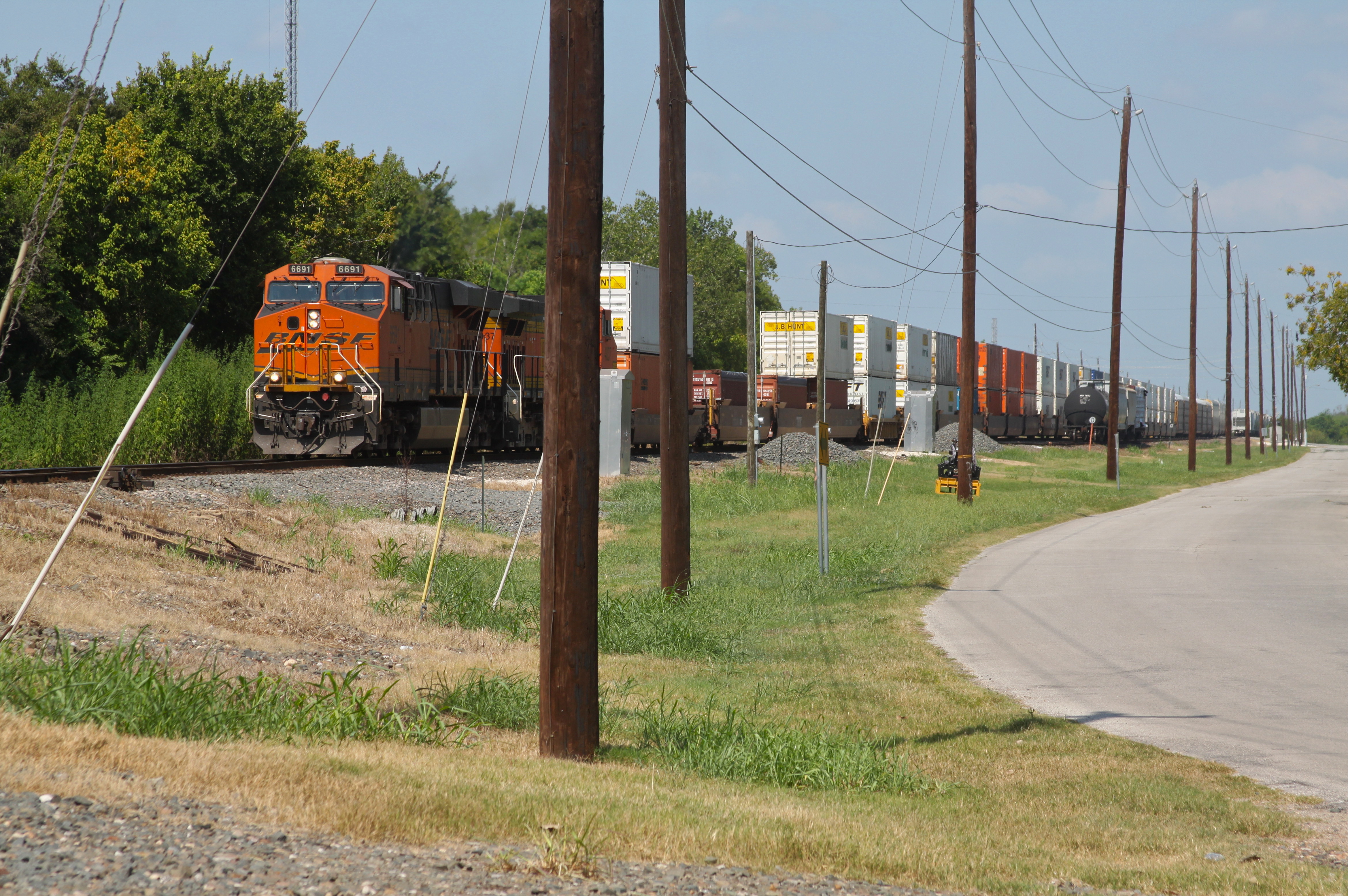 Eastbound BNSF intermodal passing through Rosenberg Junction TX