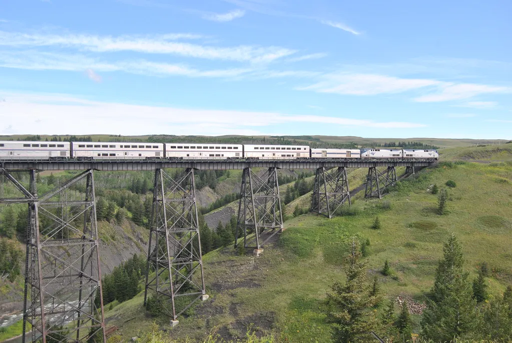 Amtrak Empire builder crossing Two medicine trestle ( 2 Shots )