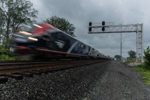 Amtrak #40, the westbound/northbound Floridian is running almost four hours late leaving Sandusky, OH, offering this daylight photo op.